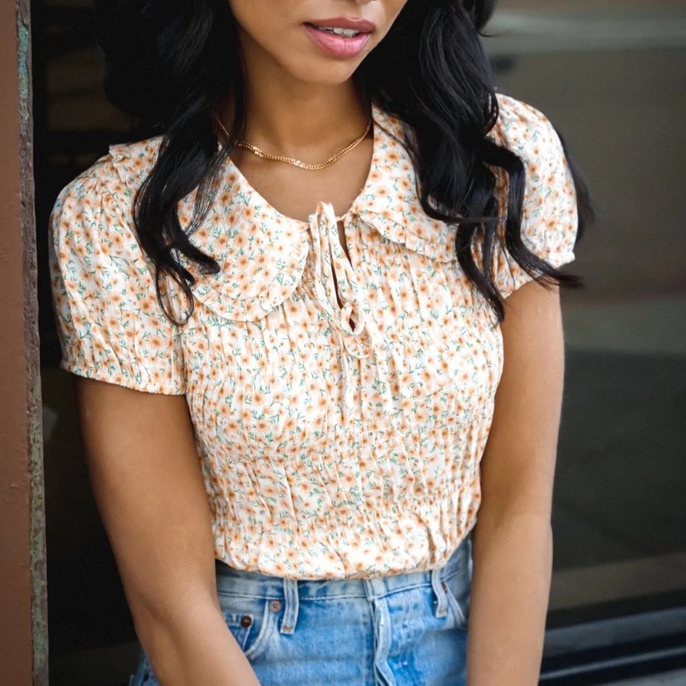 NWOT/ Worn once! Elodie Floral Smocked Peter Pan Collar Top